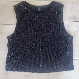 Noli Black Sequin Crop Top NWOT